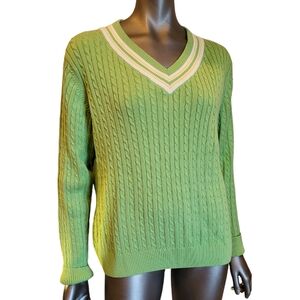 191. Tail V-Neck Cable Knit Green Sweater - Size Large